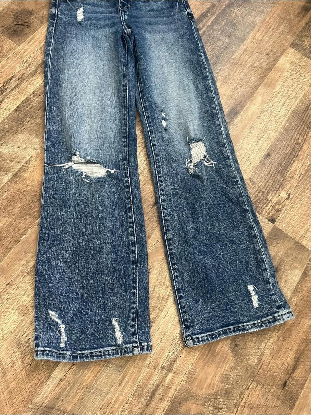BKE Distressed Wide-Leg Jeans - Blue